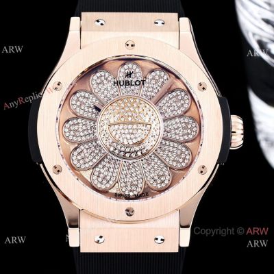 Clone Hublot Takashi Murakami 45mm Watch Rose Gold with Diamond Face